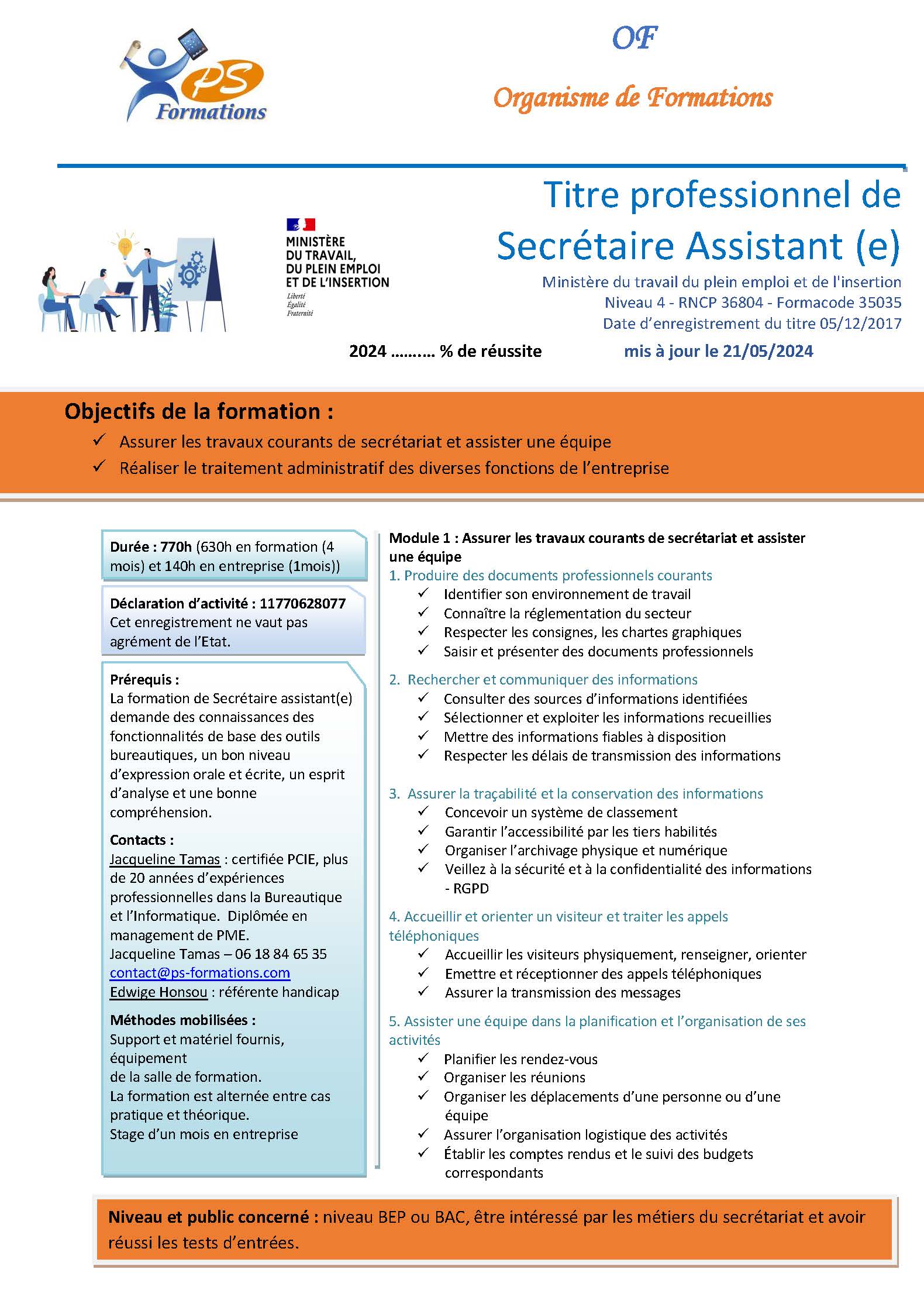 Titre professionnel de Secrétaire Assistant(e)